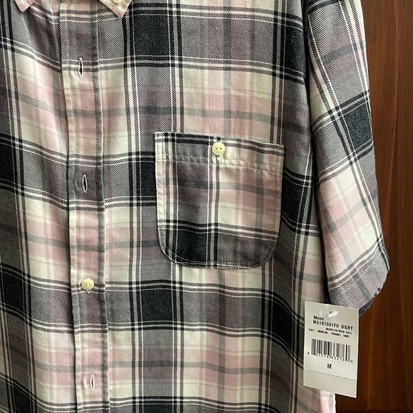 WESTMATTERS Men’s S/S button down grey/black/pink plaid NWT Medium TALL - Picture 2 of 5